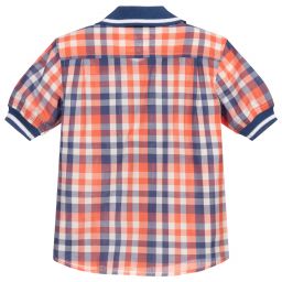 Dr. Kid-Orange & Blue Checked Shirt | Childrensalon Outlet