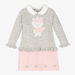 Dr. Kid-Pink & Grey Knitted Baby Dress | Childrensalon Outlet