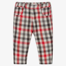 Dr. Kid-Red & Grey Check Baby Trousers | Childrensalon Outlet