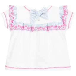 Dr. Kid-تيشيرت قطن جيرسي مطرز لون أبيض وزهري | Childrensalon Outlet