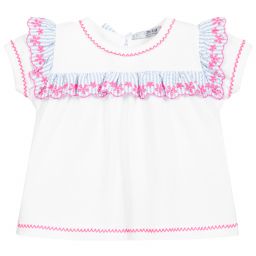 Dr. Kid-تيشيرت قطن جيرسي مطرز لون أبيض وزهري | Childrensalon Outlet