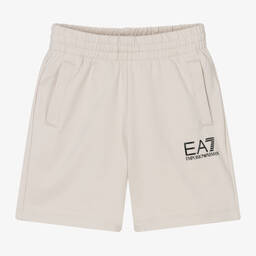 EA7 Emporio Armani-Boys Beige Cotton Jersey Shorts | Childrensalon Outlet