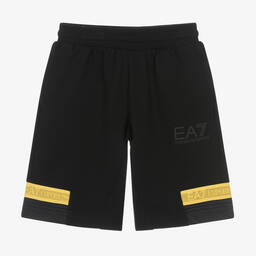 EA7 Emporio Armani-Boys Black Cotton Jersey Shorts | Childrensalon Outlet
