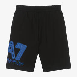 EA7 Emporio Armani-Boys Black Cotton Oversized Shorts | Childrensalon Outlet