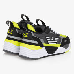 EA7 Emporio Armani-Boys Black & Yellow Logo Trainers | Childrensalon Outlet
