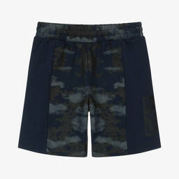 EA7 Emporio Armani-Синие хлопковые шорты с камуфляжным принтом | Childrensalon Outlet