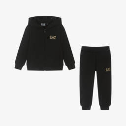 EA7 Emporio Armani-Boys Classic Black Cotton Tracksuit | Childrensalon Outlet