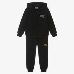 EA7 Emporio Armani-Boys Classic Black Cotton Tracksuit | Childrensalon Outlet