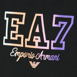 EA7 Emporio Armani-Girls Black Cotton Cropped T-Shirt | Childrensalon Outlet
