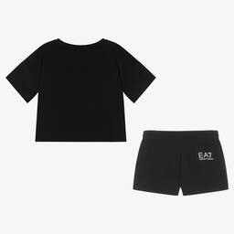 EA7 Emporio Armani-Girls Black Top & Shorts Set | Childrensalon Outlet