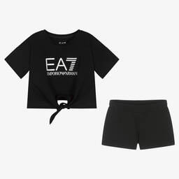 EA7 Emporio Armani-Girls Black Top & Shorts Set | Childrensalon Outlet