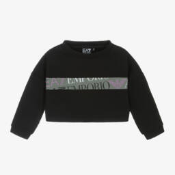 EA7 Emporio Armani-Girls Cropped Black Sweatshirt | Childrensalon Outlet