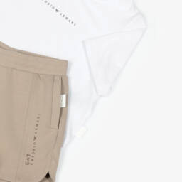 EA7 Emporio Armani-Элегантный белый и бежевый комплект шорт для девочек | Childrensalon Outlet