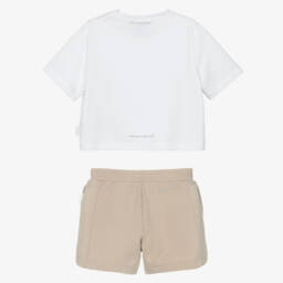 EA7 Emporio Armani-Элегантный белый и бежевый комплект шорт для девочек | Childrensalon Outlet