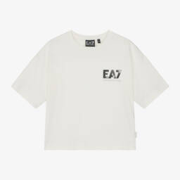 EA7 Emporio Armani-Girls Ivory Cotton Logo Tee | Childrensalon Outlet
