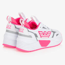 EA7 Emporio Armani-Girls White & Pink Logo Trainers | Childrensalon Outlet