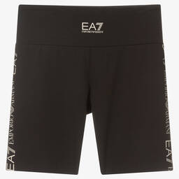 EA7 Emporio Armani-Teen Girls Black Cotton Logo Shorts | Childrensalon Outlet