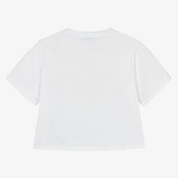 EA7 Emporio Armani-Teen Girls Cropped White Cotton T-Shirt | Childrensalon Outlet
