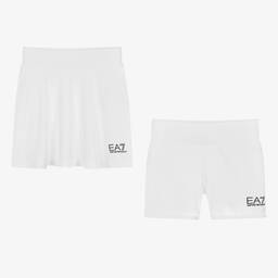 EA7 Emporio Armani-Teen Girls White Ventus7 Tennis Skirt & Shorts Set | Childrensalon Outlet