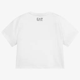 EA7 Emporio Armani-Teen White Cropped Logo Top | Childrensalon Outlet