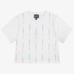 EA7 Emporio Armani-Teen White Cropped Logo Top | Childrensalon Outlet
