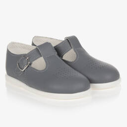 Early Days-Boys Grey T-Bar Learning Shoes | Childrensalon Outlet