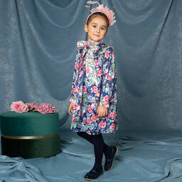 EIRENE-Blue Floral Dress with Bow | Childrensalon Outlet