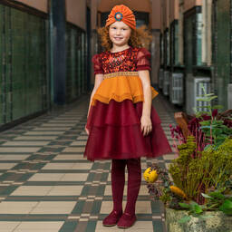 EIRENE-Burgundy Red Tulle Dress | Childrensalon Outlet