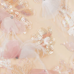 EIRENE-فستان كريب لون بيج مزين بريش وورود ترتر | Childrensalon Outlet