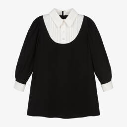 EIRENE-Girls Black Twill Dress with Collar | Childrensalon Outlet