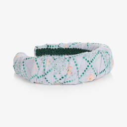 EIRENE-Girls Blue Floral Cross Padded Hairband | Childrensalon Outlet