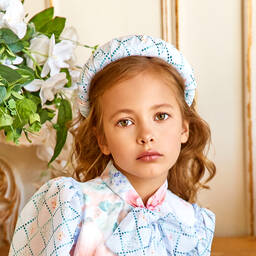 EIRENE-Girls Blue Floral Cross Padded Hairband | Childrensalon Outlet