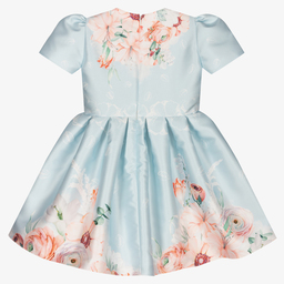 EIRENE-Girls Blue Floral Satin Dress | Childrensalon Outlet