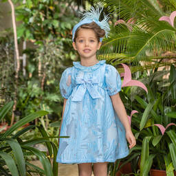 EIRENE-Голубое жаккардовое платье с бантом для девочек | Childrensalon Outlet