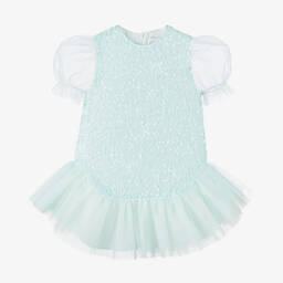EIRENE-Girls Blue Sequin Tulle Dress | Childrensalon Outlet