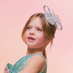 EIRENE-Girls Blue & Silver Bow Hairband  | Childrensalon Outlet