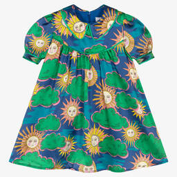 EIRENE-Girls Blue Sun & Cloud Silk Dress | Childrensalon Outlet