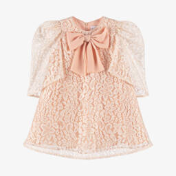 EIRENE-Girls Blush Lace & Satin Bow Dress | Childrensalon Outlet
