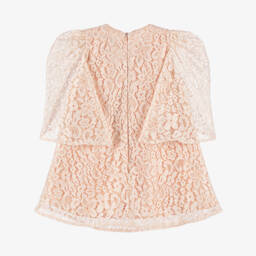 EIRENE-Girls Blush Lace & Satin Bow Dress | Childrensalon Outlet