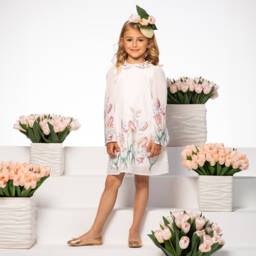 EIRENE-Girls Elegant Pink Floral Dress | Childrensalon Outlet