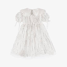 EIRENE-Girls Elegant White Beaded Collar Dress | Childrensalon Outlet