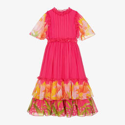 EIRENE-Girls Fuchsia Pink Floral Crêpe Chiffon Dress | Childrensalon Outlet
