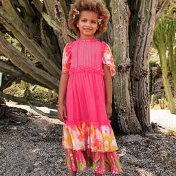 EIRENE-Girls Fuchsia Pink Floral Crêpe Chiffon Dress | Childrensalon Outlet