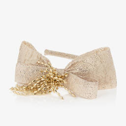 EIRENE-Girls Gold Sparkle Bow Hairband | Childrensalon Outlet