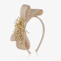 EIRENE-Girls Gold Sparkle Bow Hairband | Childrensalon Outlet