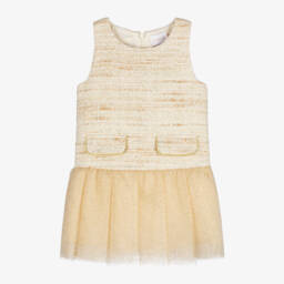 EIRENE-Girls Gold Tweed Tulle Gown | Childrensalon Outlet