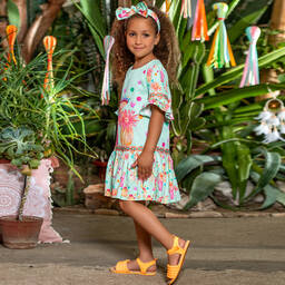 EIRENE-Girls Green Cotton Dress | Childrensalon Outlet