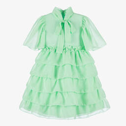 EIRENE-Girls Green Layered Glitter Dress | Childrensalon Outlet