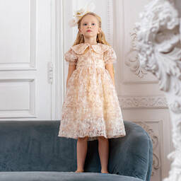 EIRENE-Girls Ivory Floral Sequinned Tulle Dress | Childrensalon Outlet