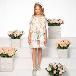 EIRENE-Girls Ivory Floral Tiered Dress | Childrensalon Outlet